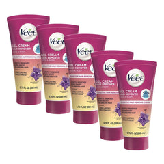 Veet Sensitive Skin Formula with Aloe Vera and Vitamin E, Dermatologically Tested Hair Removal Gel Cream 6.76 Fl Oz. for Legs & Body (5 Pack)