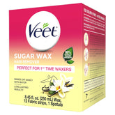 VEET Sugar Wax Hair Remover - Perfect for First Time Waxers - Contains 12 Fabric Strips & 1 Spatula with a Temperature Indicator