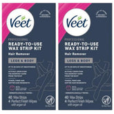 Veet Leg & Body Hair Removal Kit- Sensitive Formula, Ready-to-use Cold Wax Strips, Shea Butter & Acai Fragrance, 40 Count (Pack of 2)