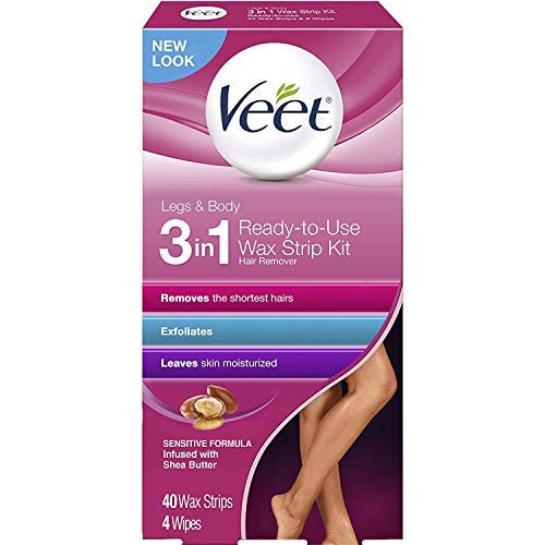 Veet Ready-to-Use Dermatologically Tested 40 Count Hair Remover Wax Strip Kit for Legs & Body (6 Pack)