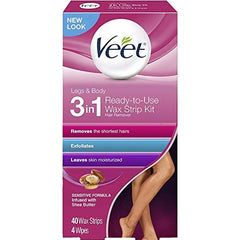 Veet Ready-to-Use Dermatologically Tested 40 Count Hair Remover Wax Strip Kit for Legs & Body (6 Pack)