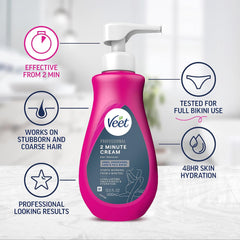 Veet Professional 2 Minute Cream for All Skin Types with Shea Butter, Full Bikini & Pubic Hair Removal, Dermatologically Tested, 13.5 FL OZ Bottle w/Spatula