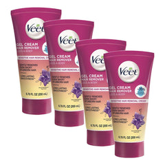 Veet Sensitive Skin Formula with Aloe Vera and Vitamin E, Dermatologically Tested Hair Removal Gel Cream 6.76 Fl Oz. for Legs & Body (4 Pack)